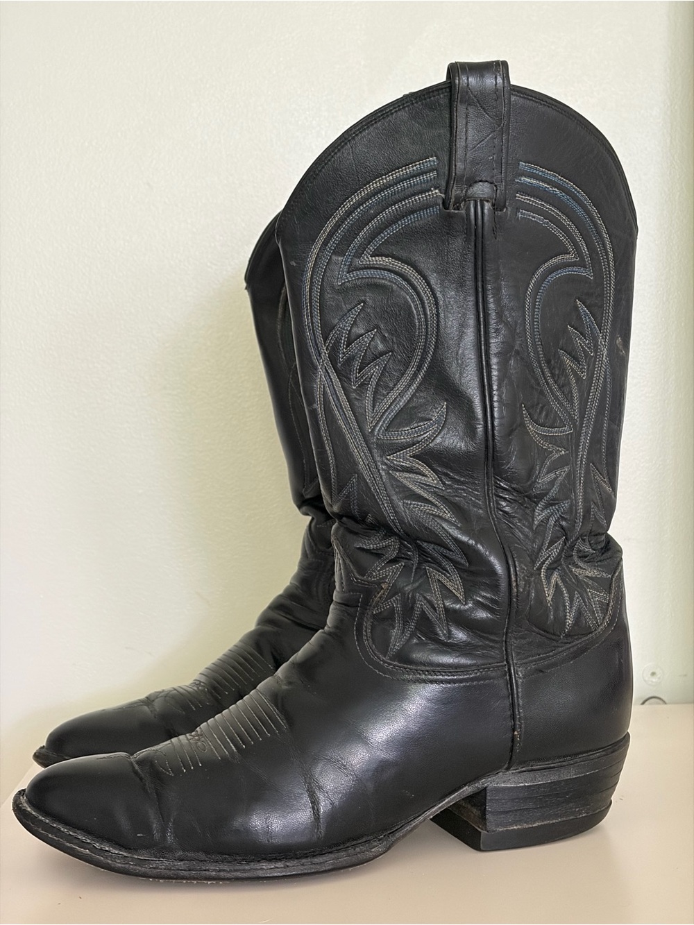 Vintage Tony Lama Black Leather Cowboy Boots Men’s 10 D Made in the USA